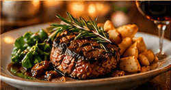 Steak with a glass of red wine